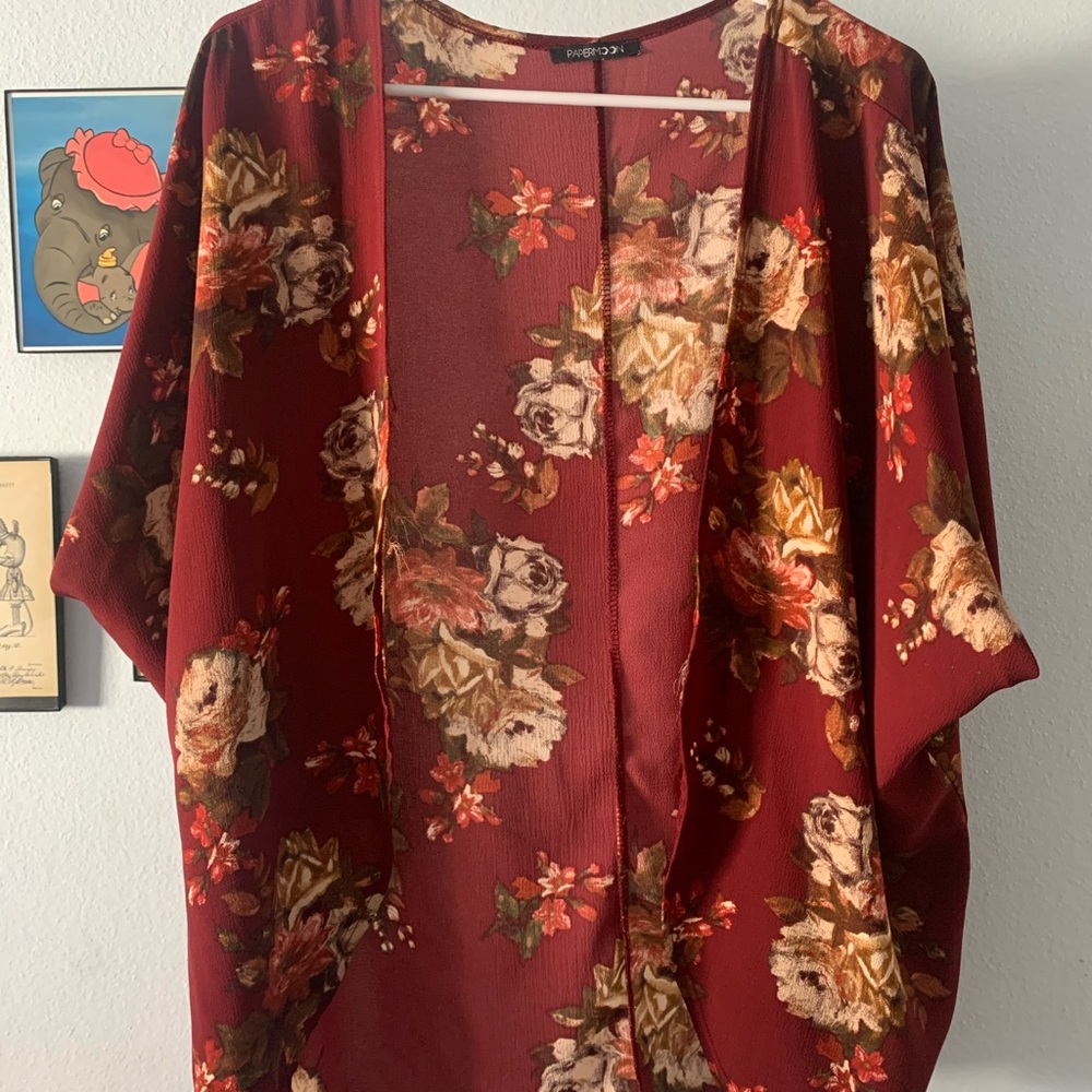 Maroon flower cardigan
